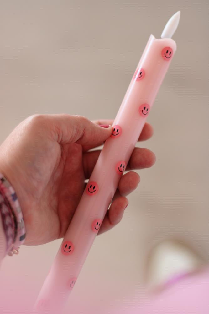 LED Pillar Candle Smiley Pink - Set of 2