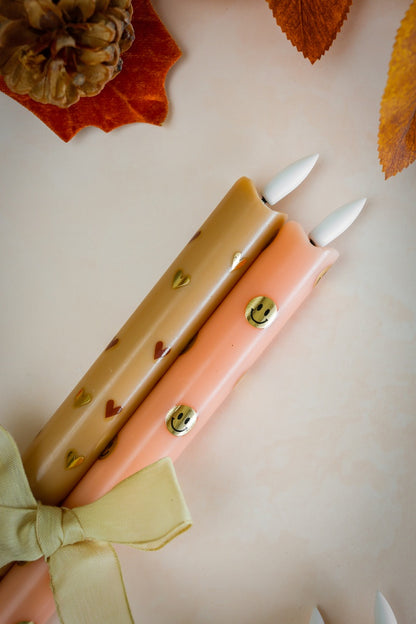 LED Pillar Candle Hearts Light Brown RC - Set of 2