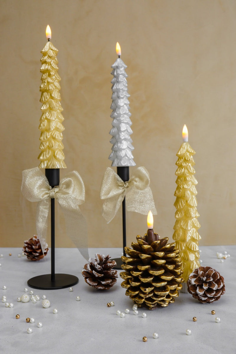 LED X-Mas Tree Candle Silver RC - Set of 2 - editie 2025