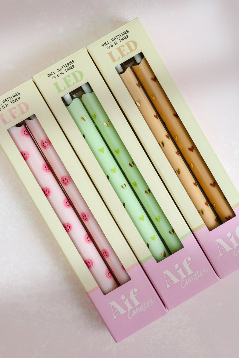 LED Pillar Candle Hearts Sand - Set of 2