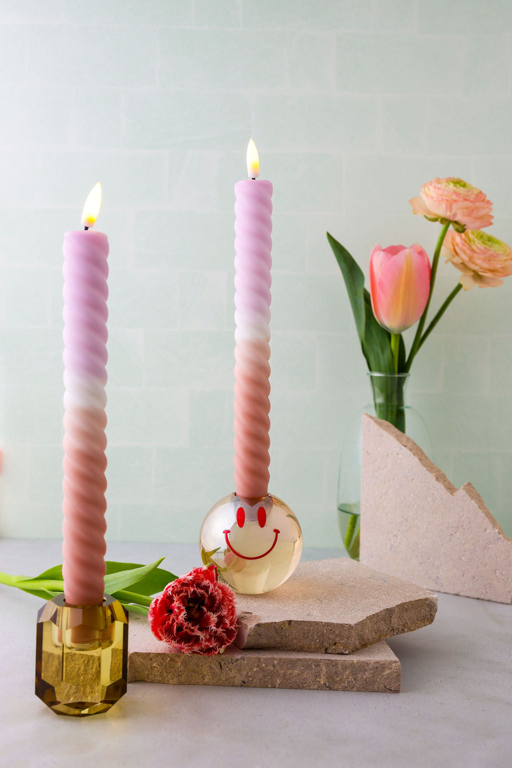 LED Swirl Candle Lila Sand - Set of 2