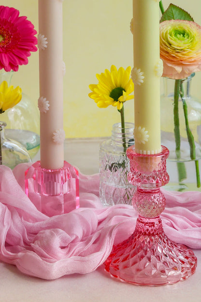 LED Pillar Candle 3D Floral Pink RC - Set of 2