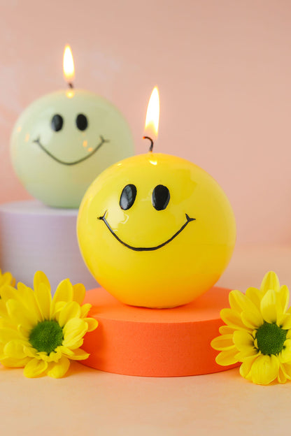 Ball Candle Smiley Yellow - Pack of 6