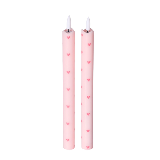 LED Pillar Candle Hearts Pink RC - Set of 2