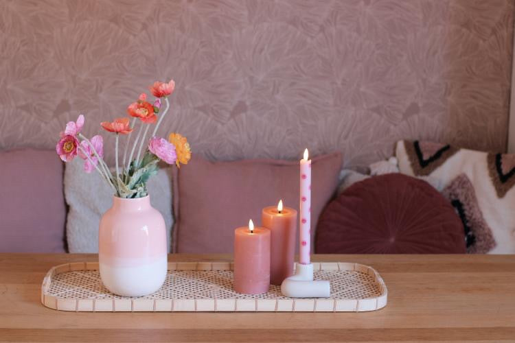 LED Pillar Candle Smiley Pink - Set of 2