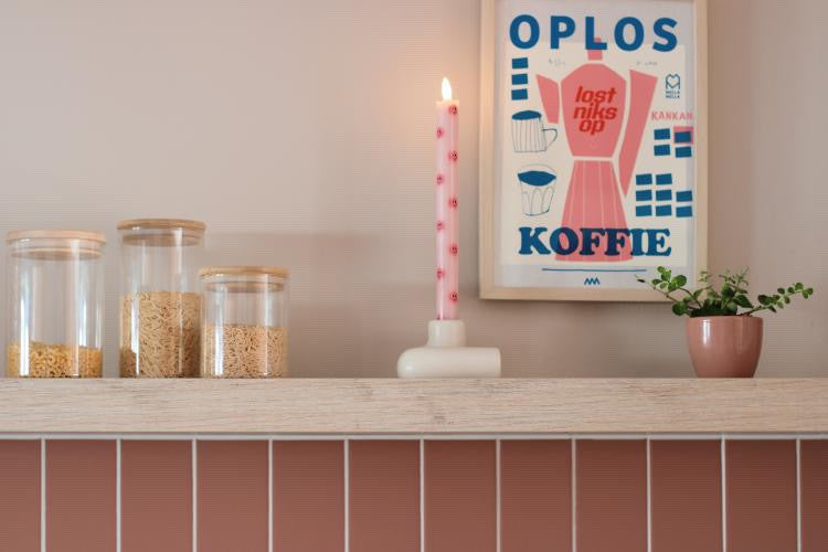 LED Pillar Candle Smiley Pink - Set of 2