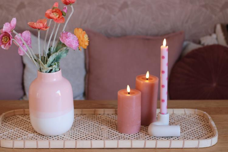 LED Pillar Candle Smiley Pink - Set of 2