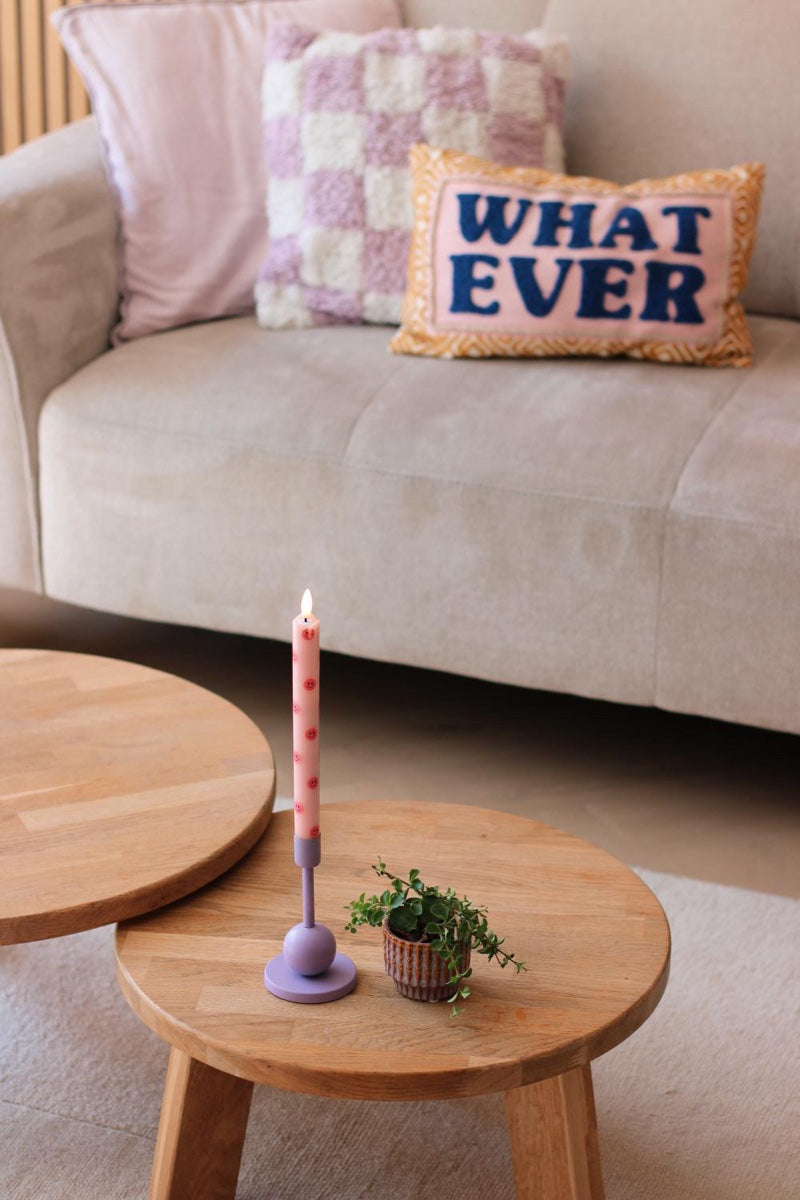LED Pillar Candle Smiley Pink - Set of 2