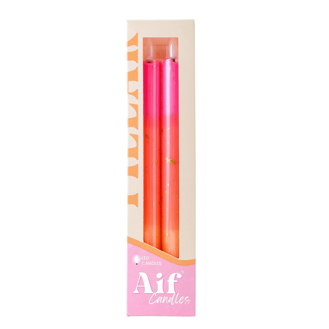 LED Pillar Candle Orange Gold - Set of 2