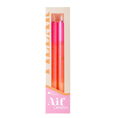 LED Pillar Candle Orange Gold RC - Set of 2