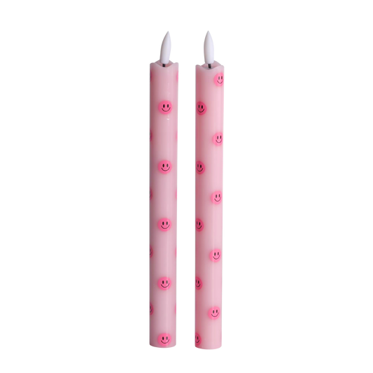 LED Pillar Candle Smiley Pink - Set of 2
