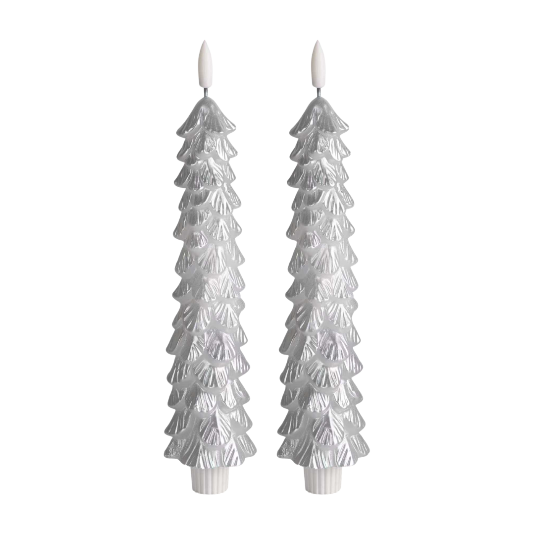 LED X-Mas Tree Candle Silver RC - Set of 2 - editie 2025