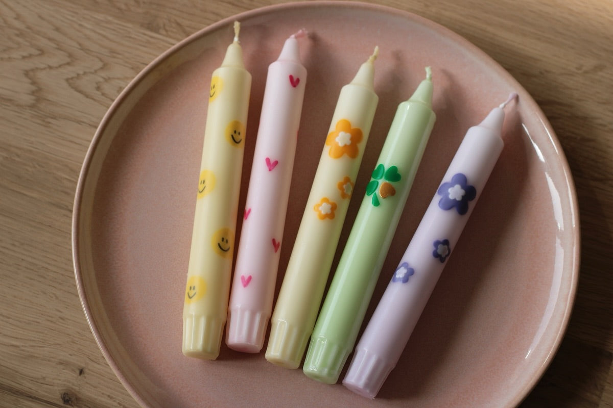 Diner Kaars Smiley Yellow - Set van 5