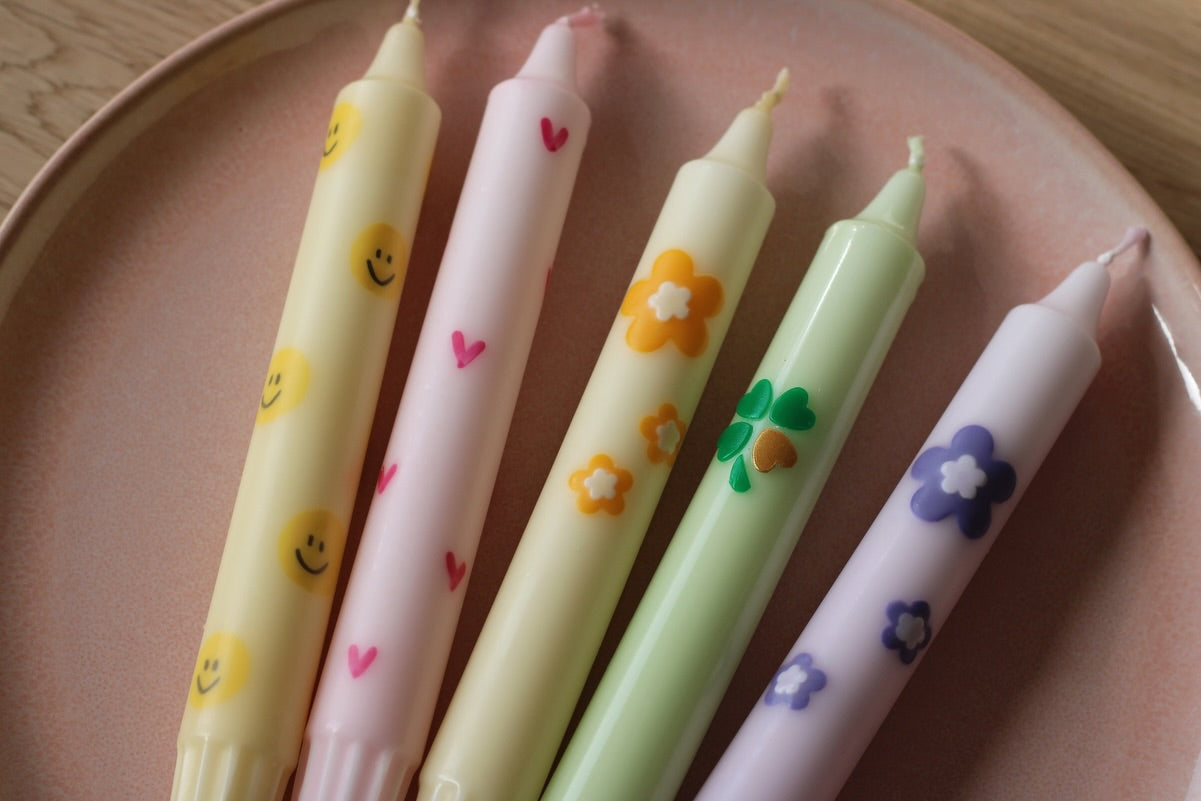 Diner Kaars Smiley Yellow - Set van 5